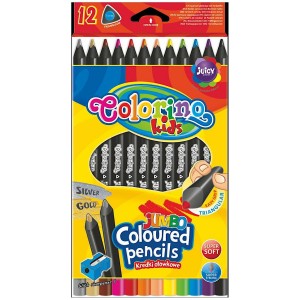 Colorino R55826PTR Trojhranné pastelky Jumbo černé, 12 barev + ořezávátko