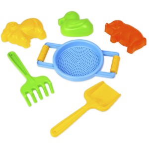 Lena 05418 Pískový set 6 dílů, sítko + formičky, síťka