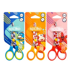 Spoko nůžky školní s potiskem, 13 cm, kulatá špička, symetrické, barevný mix