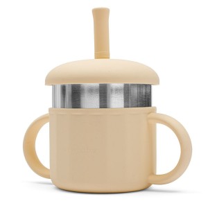 Dětský silikonový hrneček 2v1 New Baby béžový (věk 0+)