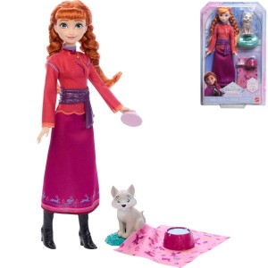 Mattel JFG17 Disney Frozen panenka - Anna s vlčkem 4 doplňky, včetně zvířecího lůžka