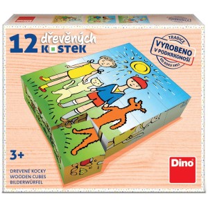 Dino 641358 Dřevěné kostky Pejsek a kočička – 12 kostek