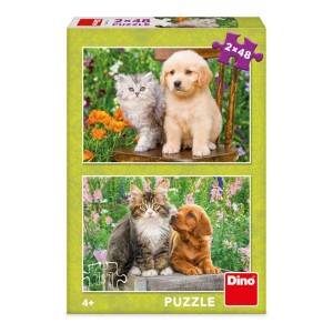 Dino 381728 Puzzle Pejsek a kočička na zahradě 2x48 dílků
