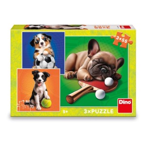 Dino 335431 Puzzle Psí sportovci 3x55 dílků