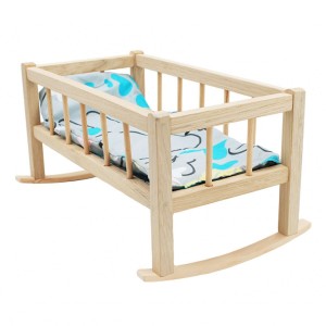 Dřevěná kolébka - postýlka 43 cm pro panenku s ložním prádlem