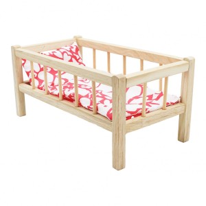Dřevěná postýlka 43 cm pro panenku s ložním prádlem