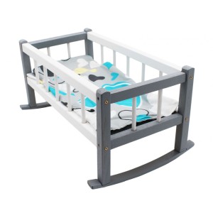 Dřevěná barevná kolébka - postýlka 43 cm pro panenku s ložním prádlem