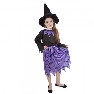 Dětský kostým čarodějnice s netopýry a kloboukem (M)